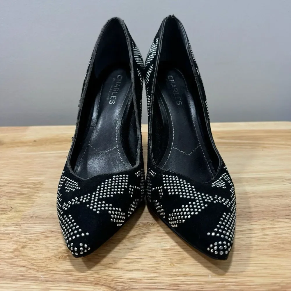 Charles David Pumps Womens 8 Black‎ Pact Heels Studs Going Out Pointed Toe